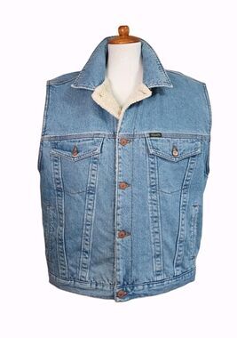 Vintage Diesel Blue Denim Jean Vest Mens Size XL Sherpa Lined Pockets Made Italy